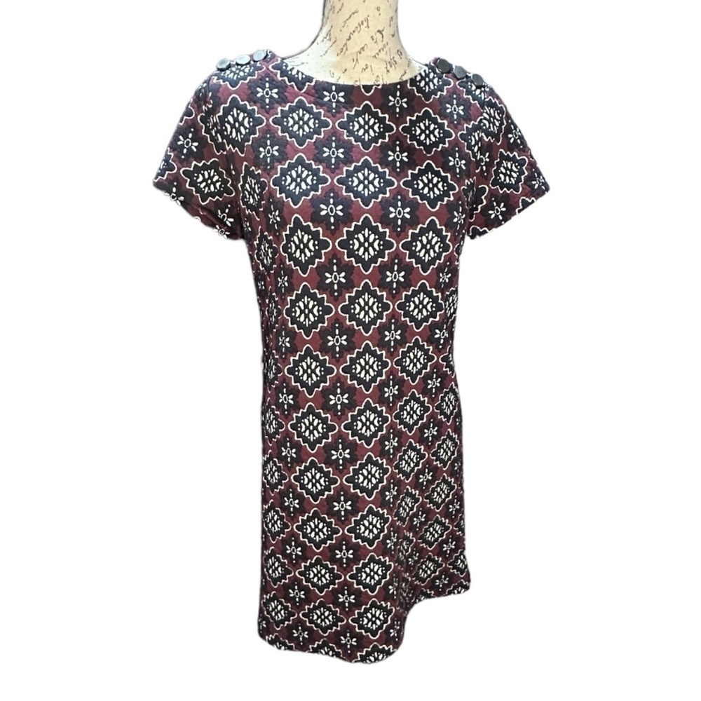 LOFT Burgundy & Navy Blue Quilted Floral A-line Dress Size 4